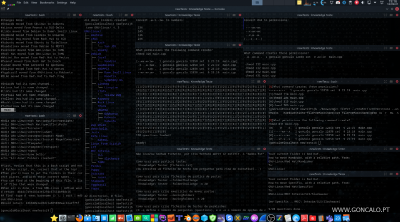 2021-09-16 - Knowledge Tester já com 5 exames de Linux e um desafio prático, em C/C++...