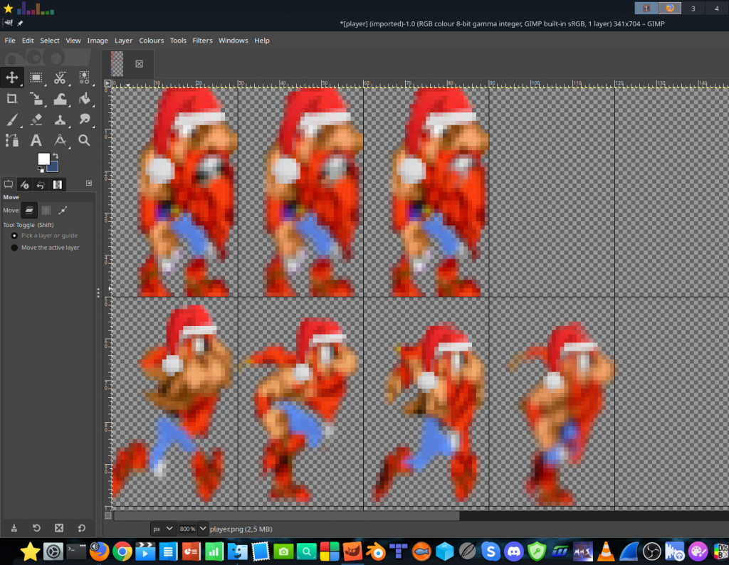 2023-10-30 - Editando a Sprite Sheet do jogador no nível de testes de plataformas do meu Game Engine...