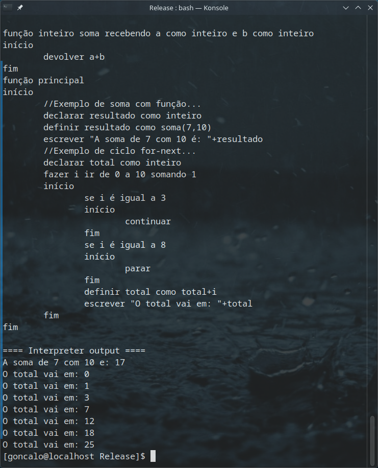 2026-03-30 - Output da minha linguagem de Programação criada para Ensino/Formação em C++...