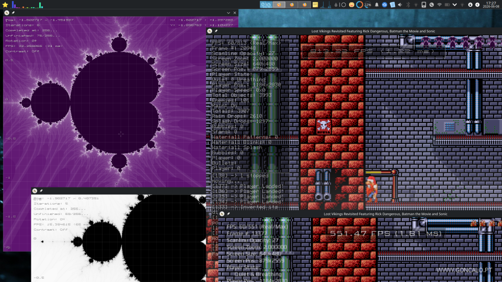 2026-06-08 - Uso de fontes Bitmap, melhoria de performance, e menus GUI no meu Explorador de Fractais e Game Engine em C++...