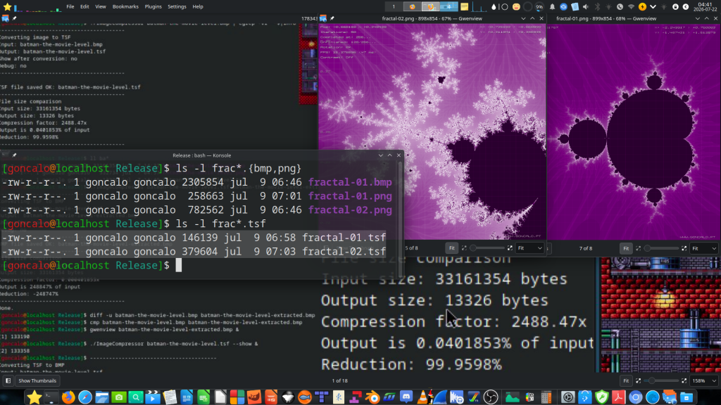 2026-07-09 - My Image compressor software showing it can beat PNG image format also with complex images, to be used for example in my fractal software...